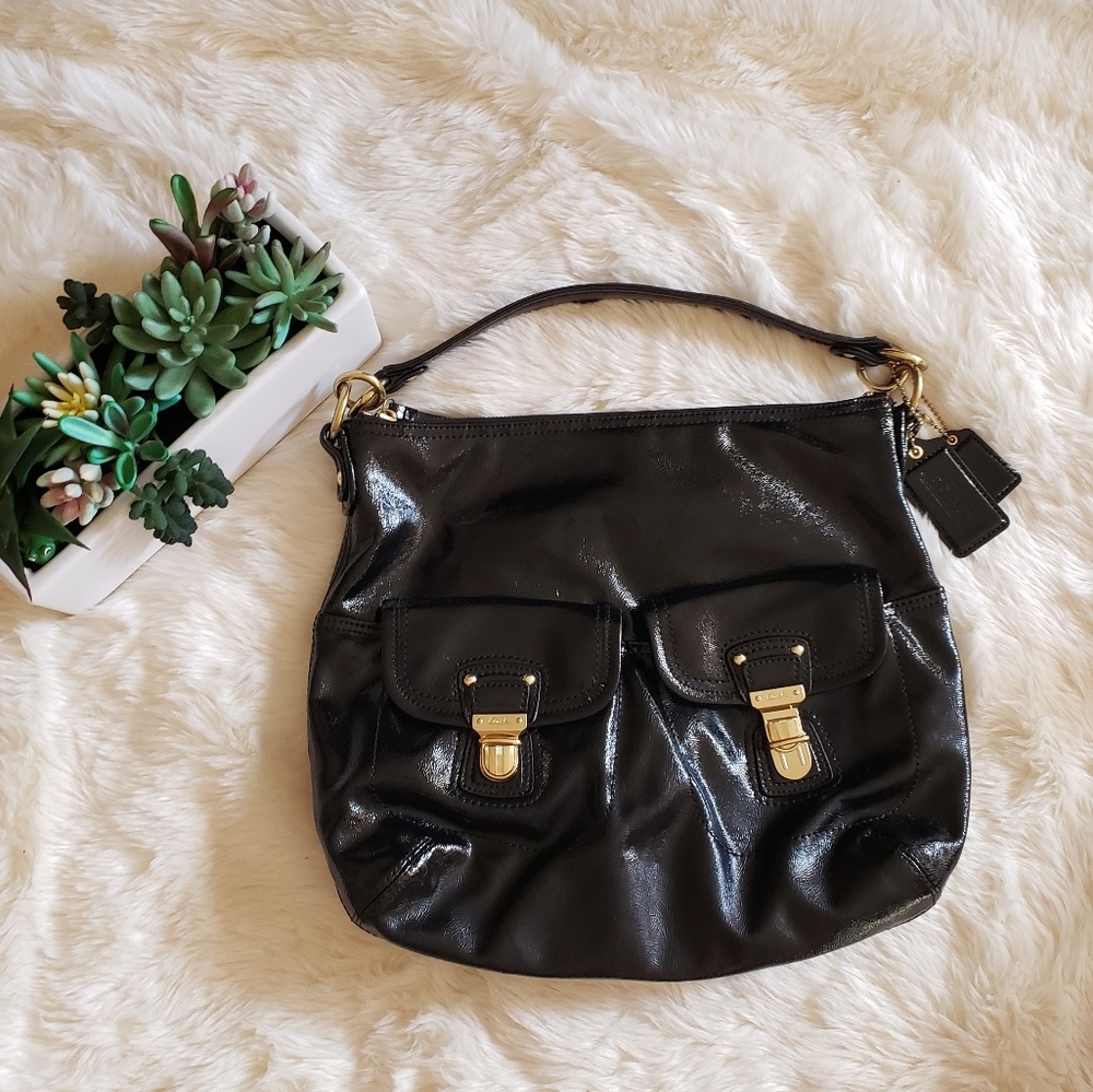 Coach Black Patent Leather gold hardware Hobo
